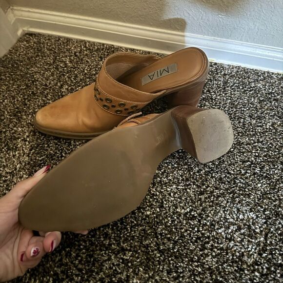 Vtg Y2K MIA Leather Block Heel Western Pointed Toe‎ Boot Mule Sz 8 Harness Strap - Picture 3 of 7